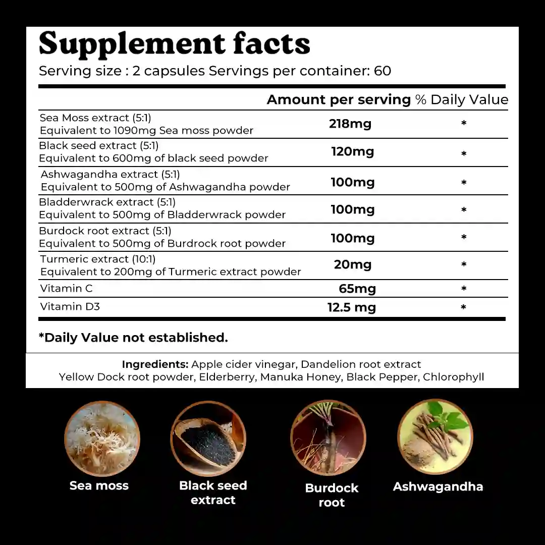 Mars Natural Sea Moss Caps: Powered with Ashwagandha, Black Seed, & Vitamin D3 4 Mars Natural Sea Moss Caps: Powered with Ashwagandha, Black Seed, & Vitamin D3
