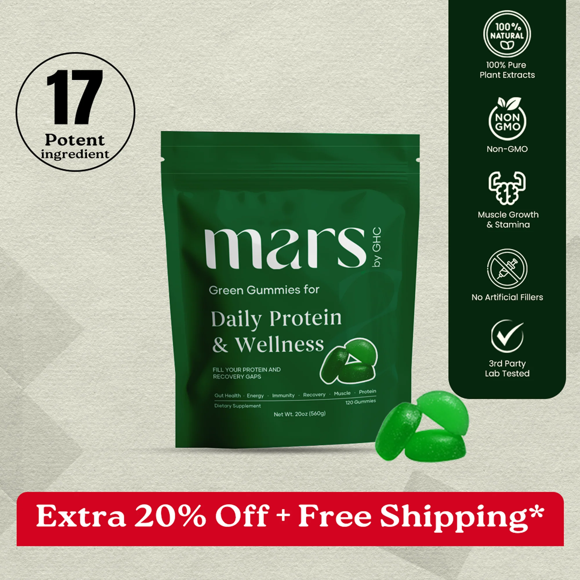 Mars Daily Pro Green Gummies 1 Mars Daily Protein & Wellness Green Gummies