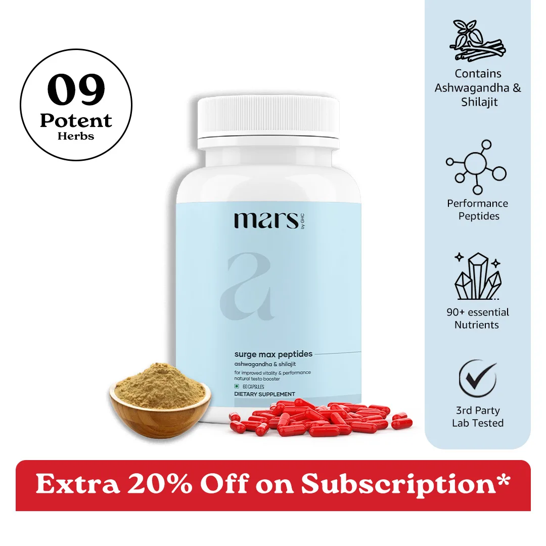 Mars Surge Max Testosterone Peptides: Powered With Performance Peptides, Ashwagandha & Shilajit 1 Mars Surge Max Testosterone Peptides: Powered With Performance Peptides, Ashwagandha & Shilajit