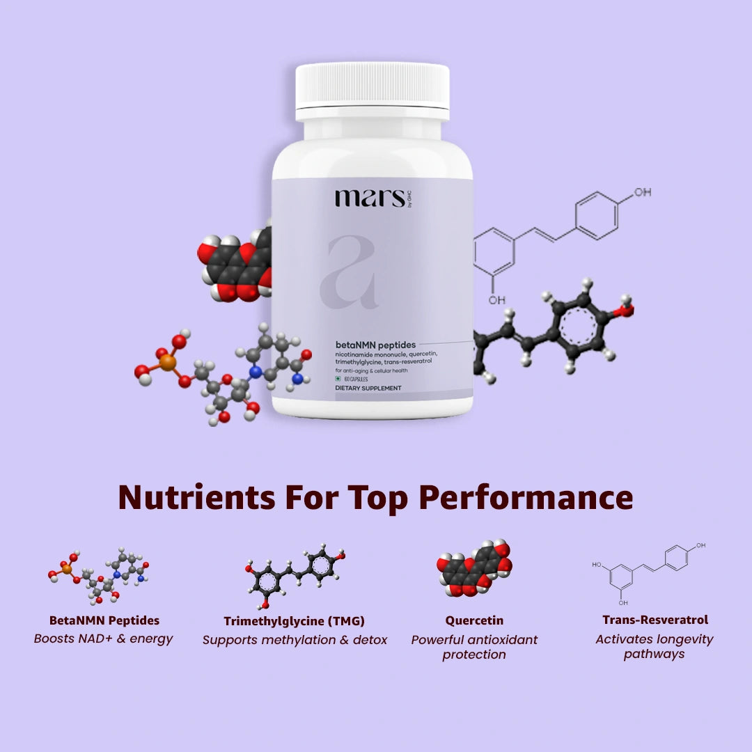 Mars BetaNMN Peptides 1000mg | NAD+ Booster with TMG, Quercetin & Resveratrol for Cellular Energy, Anti-Aging & Longevity 10 Mars BetaNMN Peptides 1000mg | NAD+ Booster with TMG, Quercetin & Resveratrol for Cellular Energy, Anti-Aging & Longevity