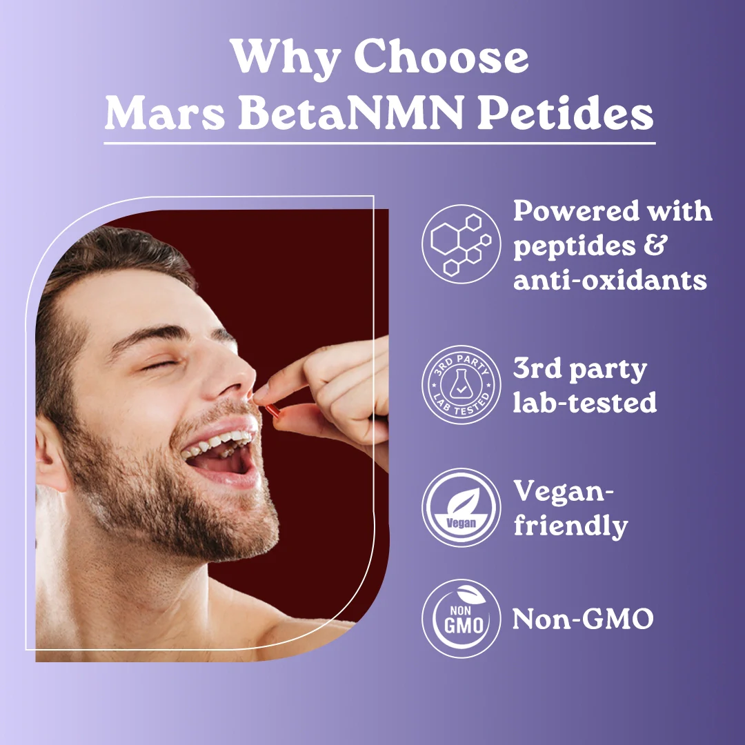 Mars BetaNMN Peptides 1000mg | NAD+ Booster with TMG, Quercetin & Resveratrol for Cellular Energy, Anti-Aging & Longevity 12 Mars BetaNMN Peptides 1000mg | NAD+ Booster with TMG, Quercetin & Resveratrol for Cellular Energy, Anti-Aging & Longevity