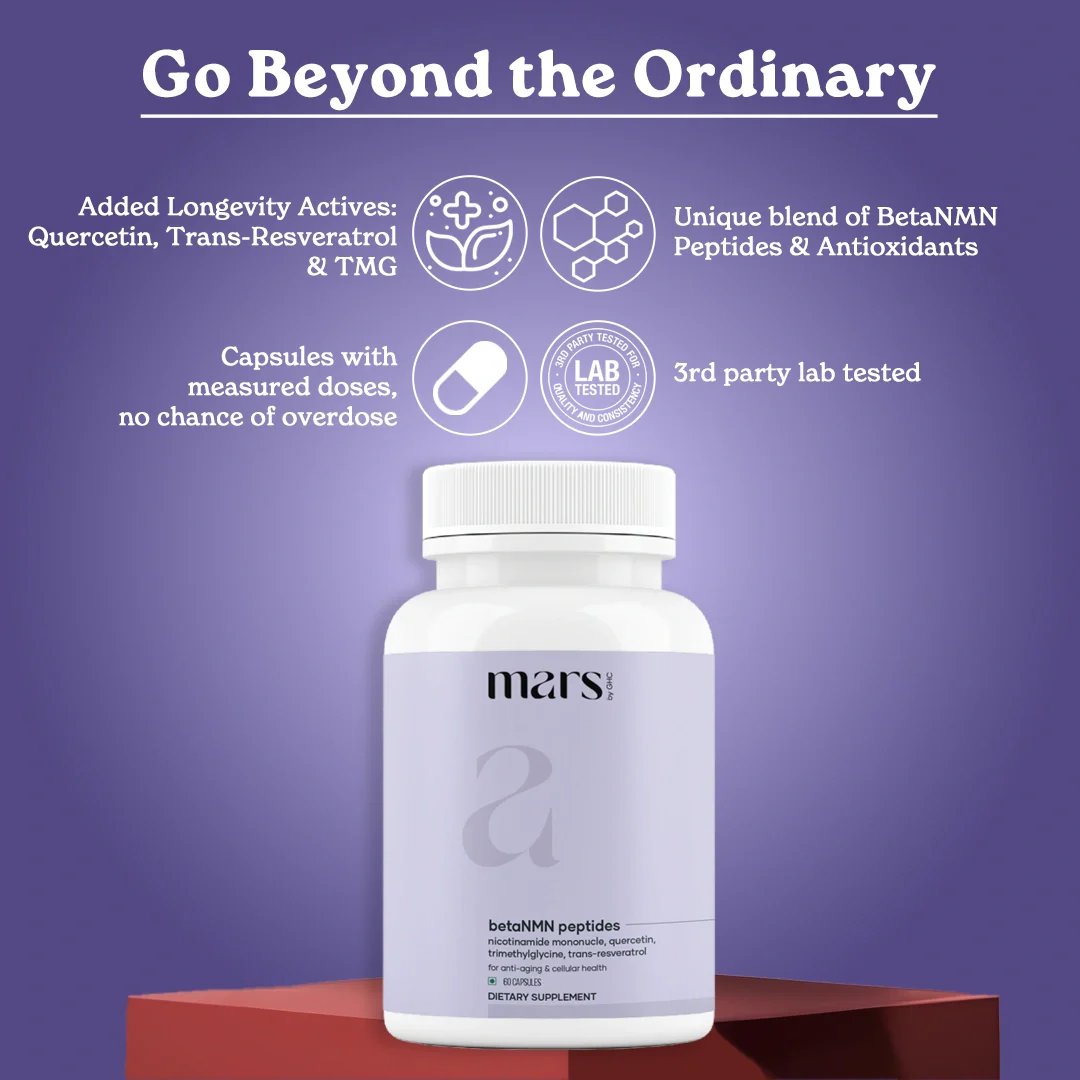 Mars BetaNMN Peptides 1000mg | NAD+ Booster with TMG, Quercetin & Resveratrol for Cellular Energy, Anti-Aging & Longevity 4 Mars BetaNMN Peptides 1000mg | NAD+ Booster with TMG, Quercetin & Resveratrol for Cellular Energy, Anti-Aging & Longevity
