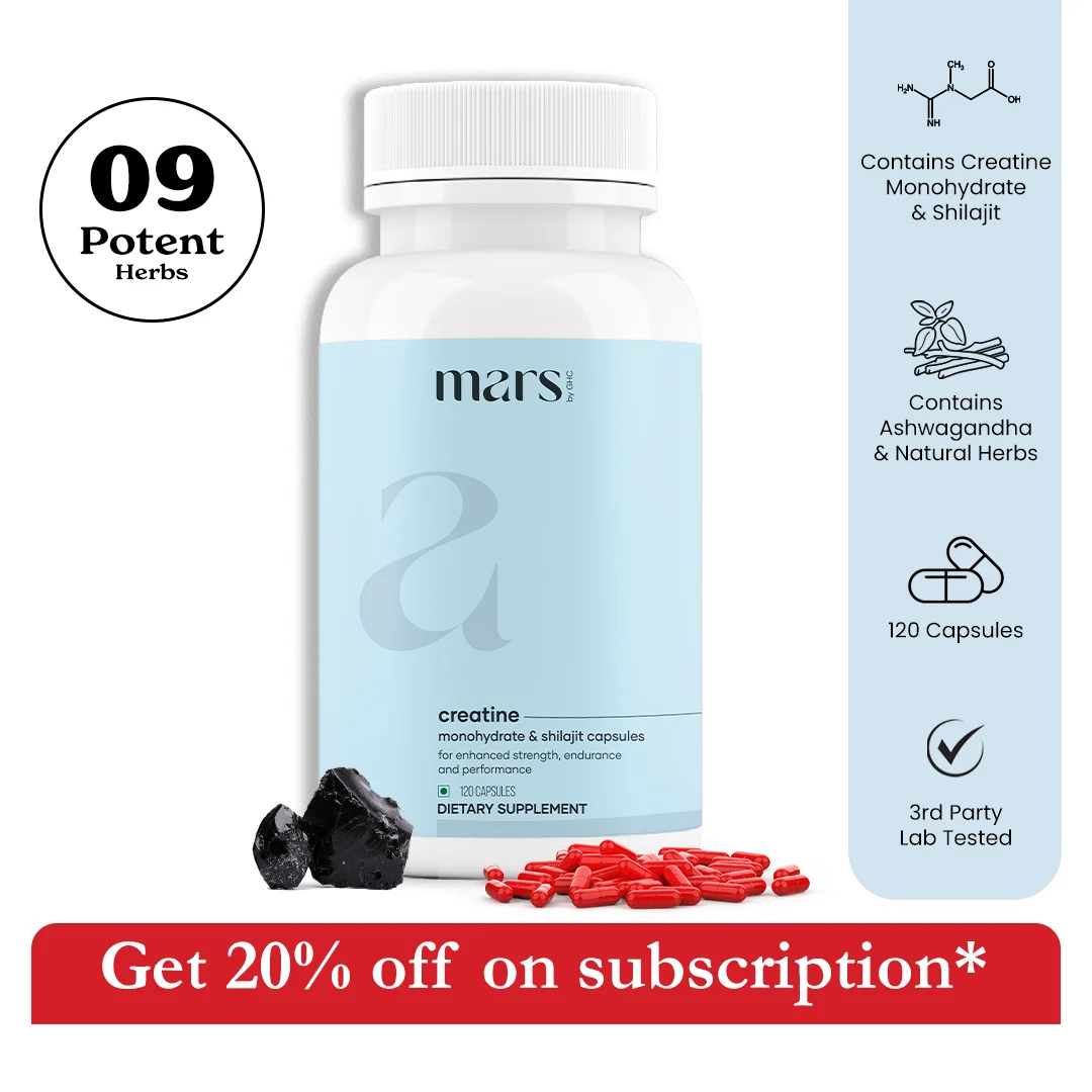 Mars Micronized Creatine Monohydrate Caps: Powered with Shilajit for Muscle strength, Power & Stamina