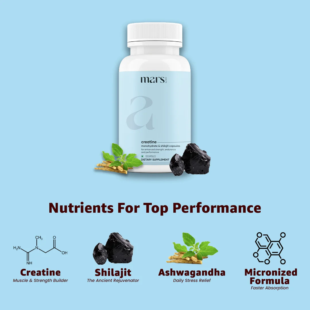 Mars Micronized Creatine Monohydrate Caps: Powered with Shilajit for Muscle strength, Power & Stamina 10 Mars Micronized Creatine Monohydrate Caps: Powered with Shilajit for Muscle strength, Power & Stamina