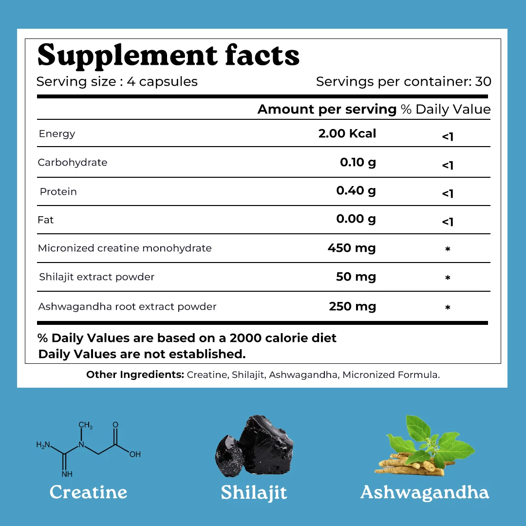 Mars Micronized Creatine Monohydrate Caps: Powered with Shilajit for Muscle strength, Power & Stamina 8 Mars Micronized Creatine Monohydrate Caps: Powered with Shilajit for Muscle strength, Power & Stamina