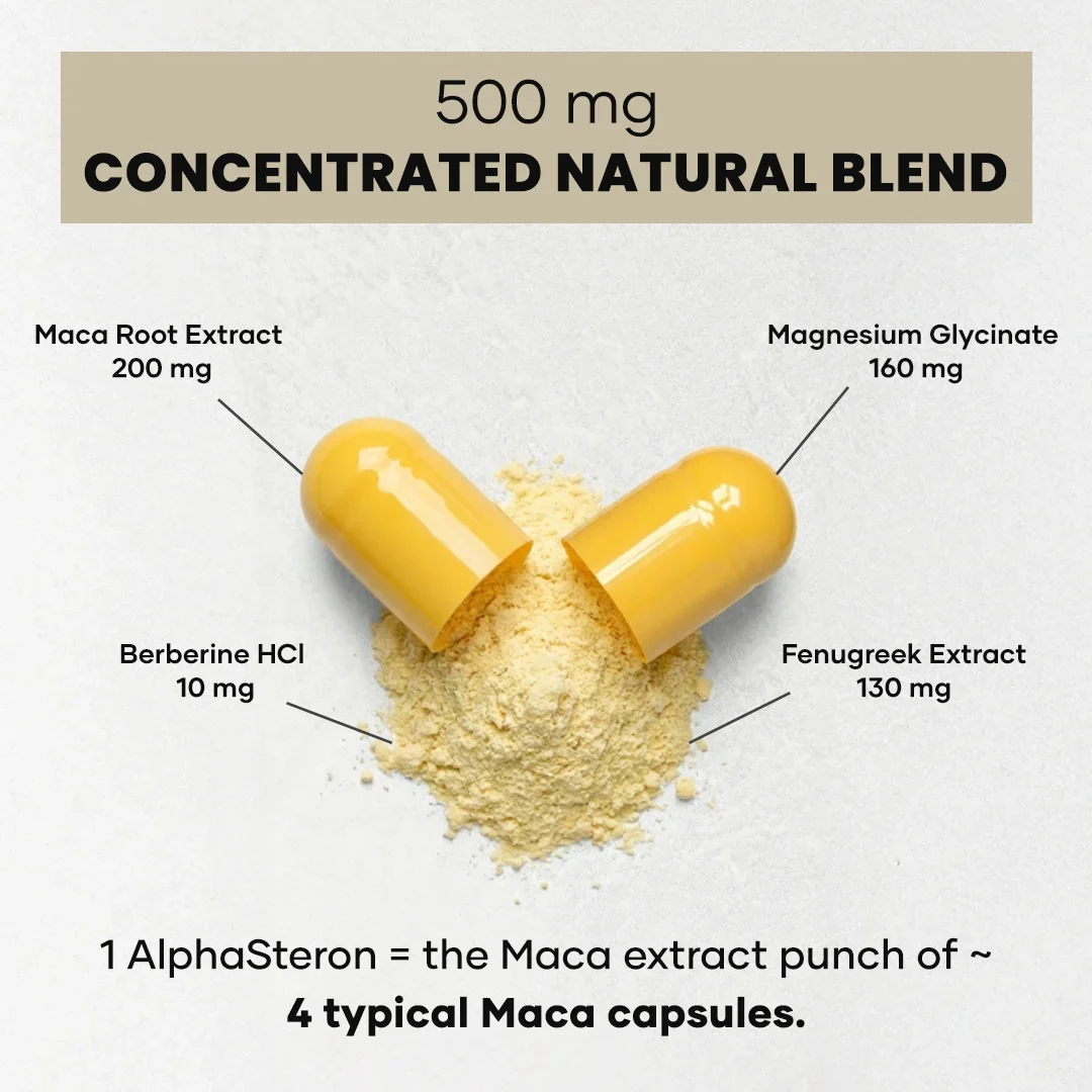 AlphaSteron Capsules with Maca Root, Magnesium & Berberine : Vitality, Strength & Metabolic Support (60N) 3 AlphaSteron Capsules with Maca Root, Magnesium & Berberine : Vitality, Strength & Metabolic Support (60N)