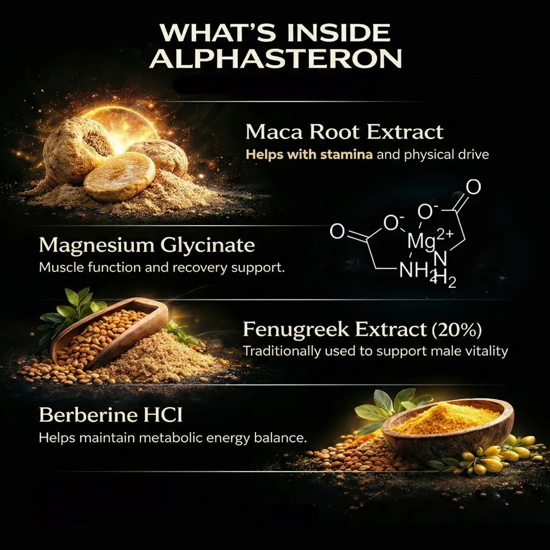 AlphaSteron Capsules with Maca Root, Magnesium & Berberine : Vitality, Strength & Metabolic Support (60N) 4 AlphaSteron Capsules with Maca Root, Magnesium & Berberine : Vitality, Strength & Metabolic Support (60N)