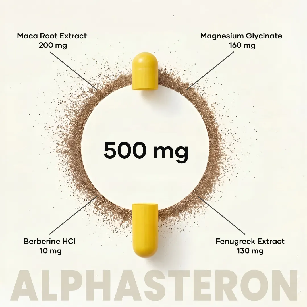 AlphaSteron Capsules with Maca Root, Magnesium & Berberine : Vitality, Strength & Metabolic Support (60N) 6 AlphaSteron Capsules with Maca Root, Magnesium & Berberine : Vitality, Strength & Metabolic Support (60N)