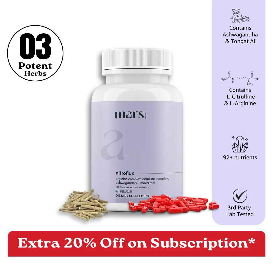 Mars NitroFlux Capsules with L-Arginine, L-Citrulline & Adaptogens – Blood Flow, Pump & Performance Support (60N)