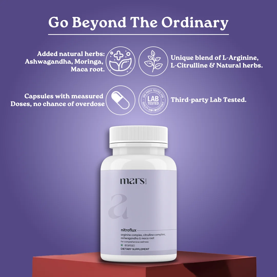 Mars NitroFlux Capsules with L-Arginine, L-Citrulline & Adaptogens – Blood Flow, Pump & Performance Support (60N) 4 Mars NitroFlux Capsules with L-Arginine, L-Citrulline & Adaptogens – Blood Flow, Pump & Performance Support (60N)