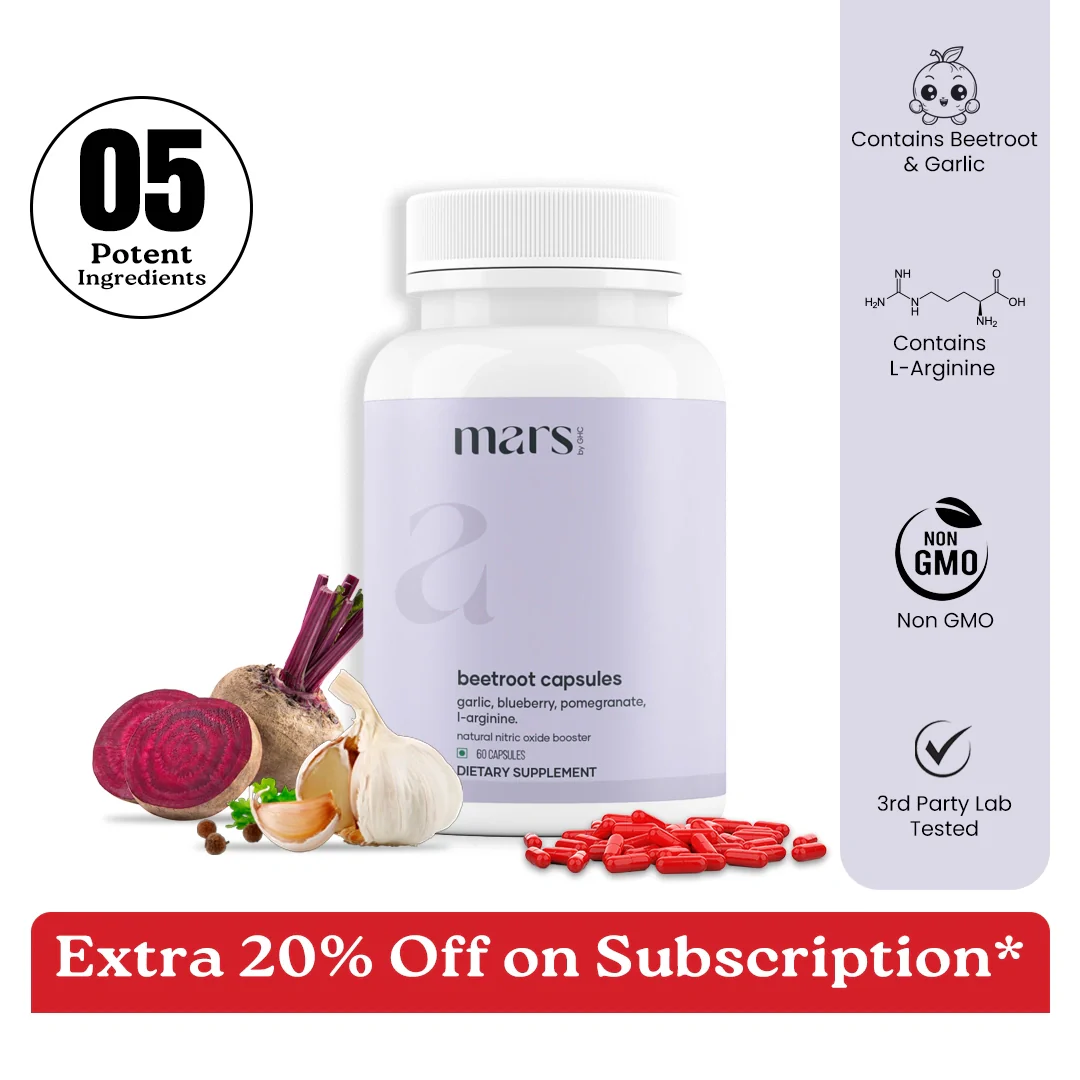 Mars Beetroot Capsules with L-Arginine, Pomegranate & Antioxidants – Nitric Oxide, Blood Flow & Performance Support (60N)