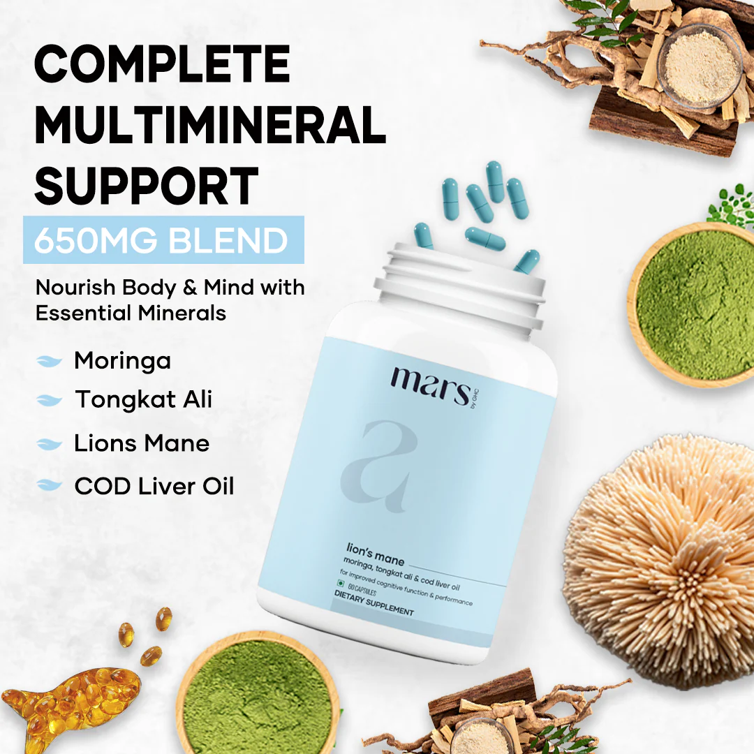 Mars Pure Lion's Mane Caps: Powered with Moringa, Tongkat Ali & Cod Liver Oil (60 N) 2 Mars Pure Lion's Mane Caps: Powered with Moringa, Tongkat Ali & Cod Liver Oil (60 N)