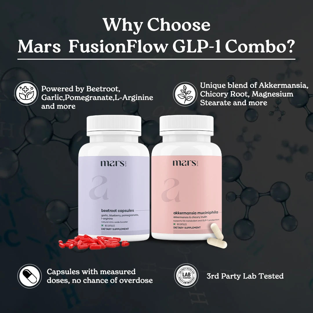 FusionFlow GLP-1 Combo: Mars Beetroot Nitric Oxide Booster & Mars Akkermansia Muciniphila Capsules 2 FusionFlow GLP-1 Combo: Mars Beetroot Nitric Oxide Booster & Mars Akkermansia Muciniphila Capsules