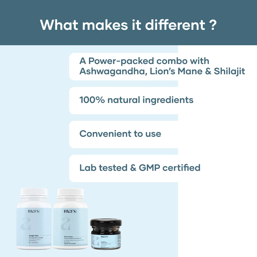 Mars Power Boost Combo: Pure Himalayan Shilajit Resin, Natural Ashwagandha Caps & Natural Lion’s Mane Caps 6 Mars Power Boost Combo: Pure Himalayan Shilajit Resin, Natural Ashwagandha Caps & Natural Lion’s Mane Caps