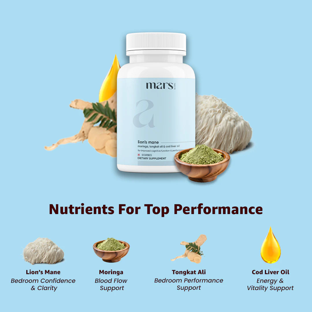 Mars Lion’s Mane Capsules with Tongkat Ali, Moringa & Cod Liver Oil – Stamina, Drive & Performance Support 10 Mars Lion’s Mane Capsules with Tongkat Ali, Moringa & Cod Liver Oil – Stamina, Drive & Performance Support