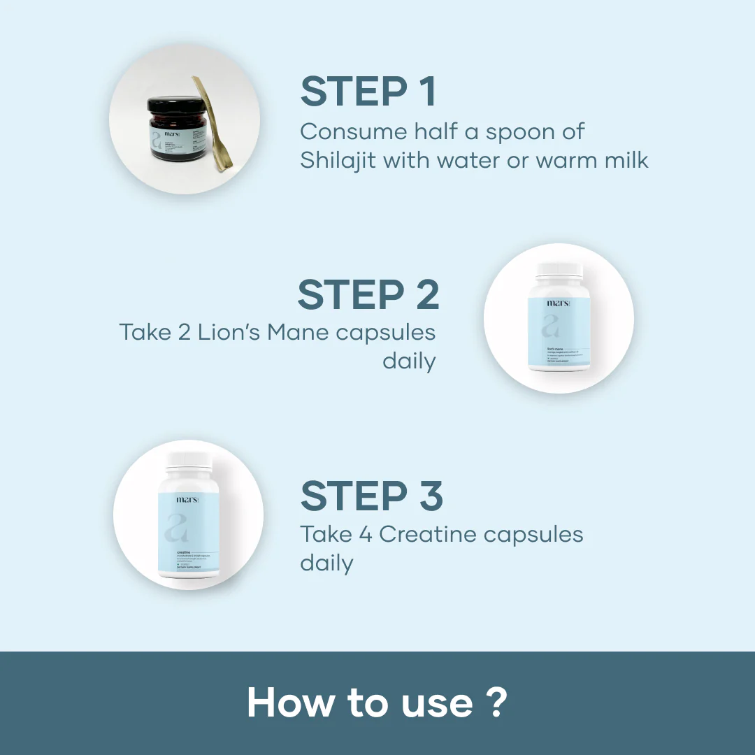 Mars Strength & Stamina Combo: Lion's Mane Caps, Pure Himalayan Shilajit Resin & Micronized Creatine Monohydrate Caps 7 Mars Strength & Stamina Combo: Lion's Mane Caps, Pure Himalayan Shilajit Resin & Micronized Creatine Monohydrate Caps