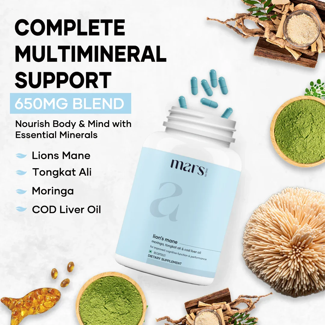 Mars Pure Lion's Mane Caps: Powered with Moringa, Tongkat Ali & Cod Liver Oil (60 N) 2 Mars Pure Lion's Mane Caps: Powered with Moringa, Tongkat Ali & Cod Liver Oil (60 N)